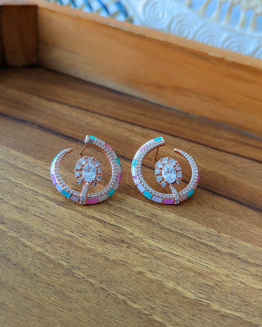 RE08 - Semi Hoop Meenakari Studs