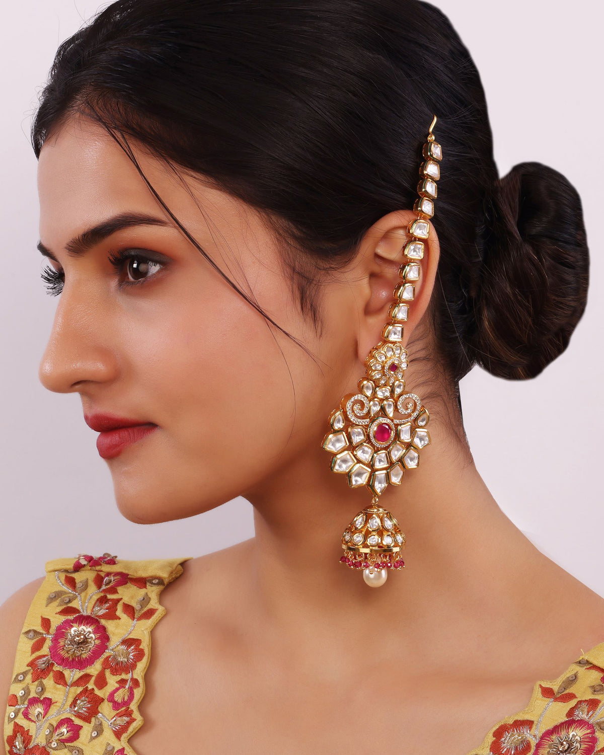 Long Bridal Kundan Earrings