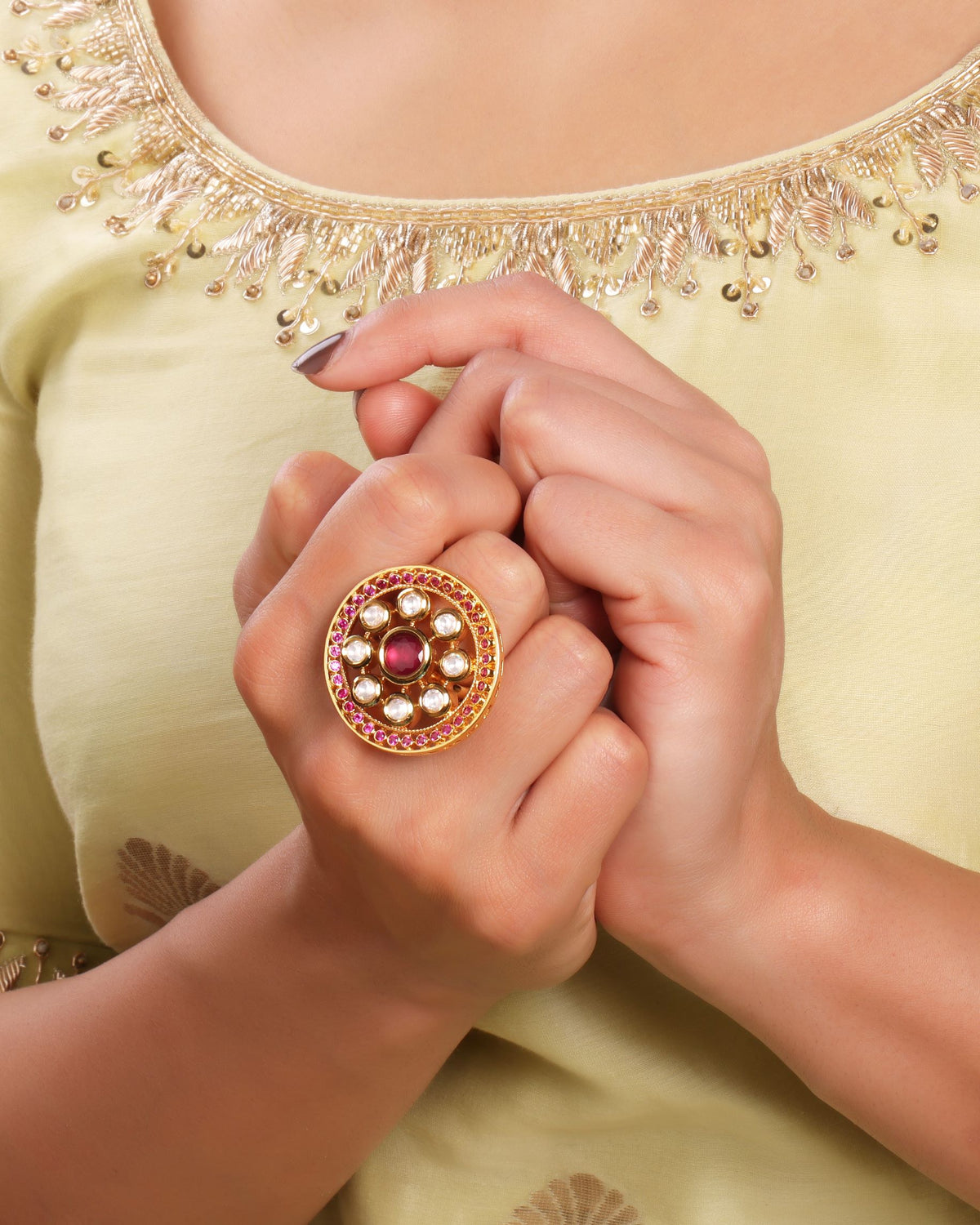 Buy Fida Gold Wedding Ethnic Traditional Kundan & Pearl Ring Online At Best  Price @ Tata CLiQ