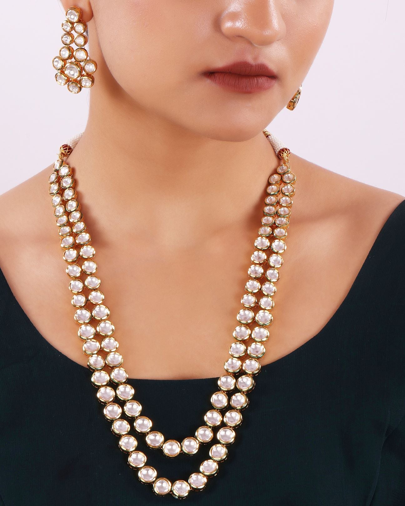 Gold Finish Kundan Polki Layered Necklace Set Design by Swabhimann Jewellery  at Pernia's Pop Up Shop 2024