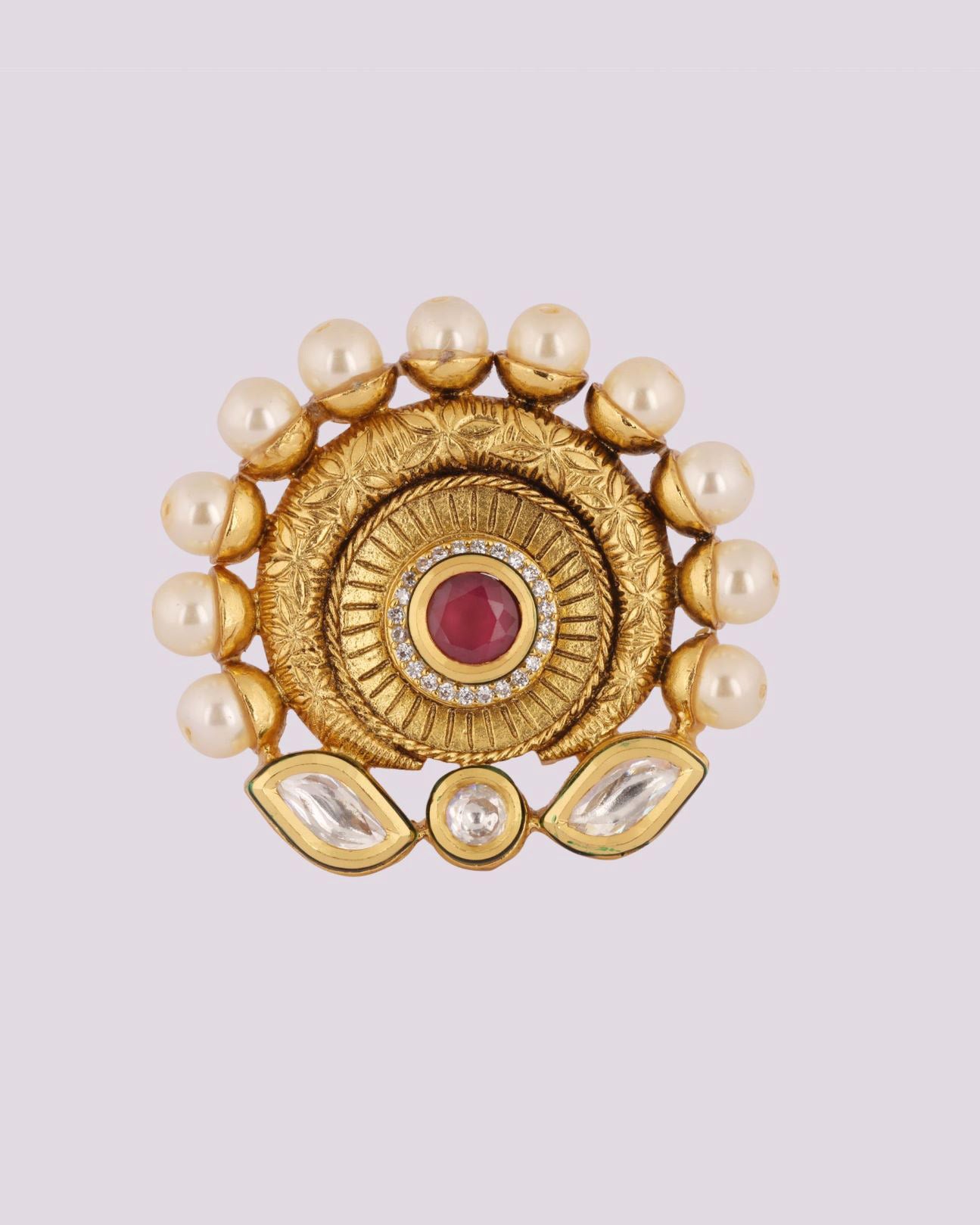 Cute Mint Green Gold Plated Kundan Cocktail Ring