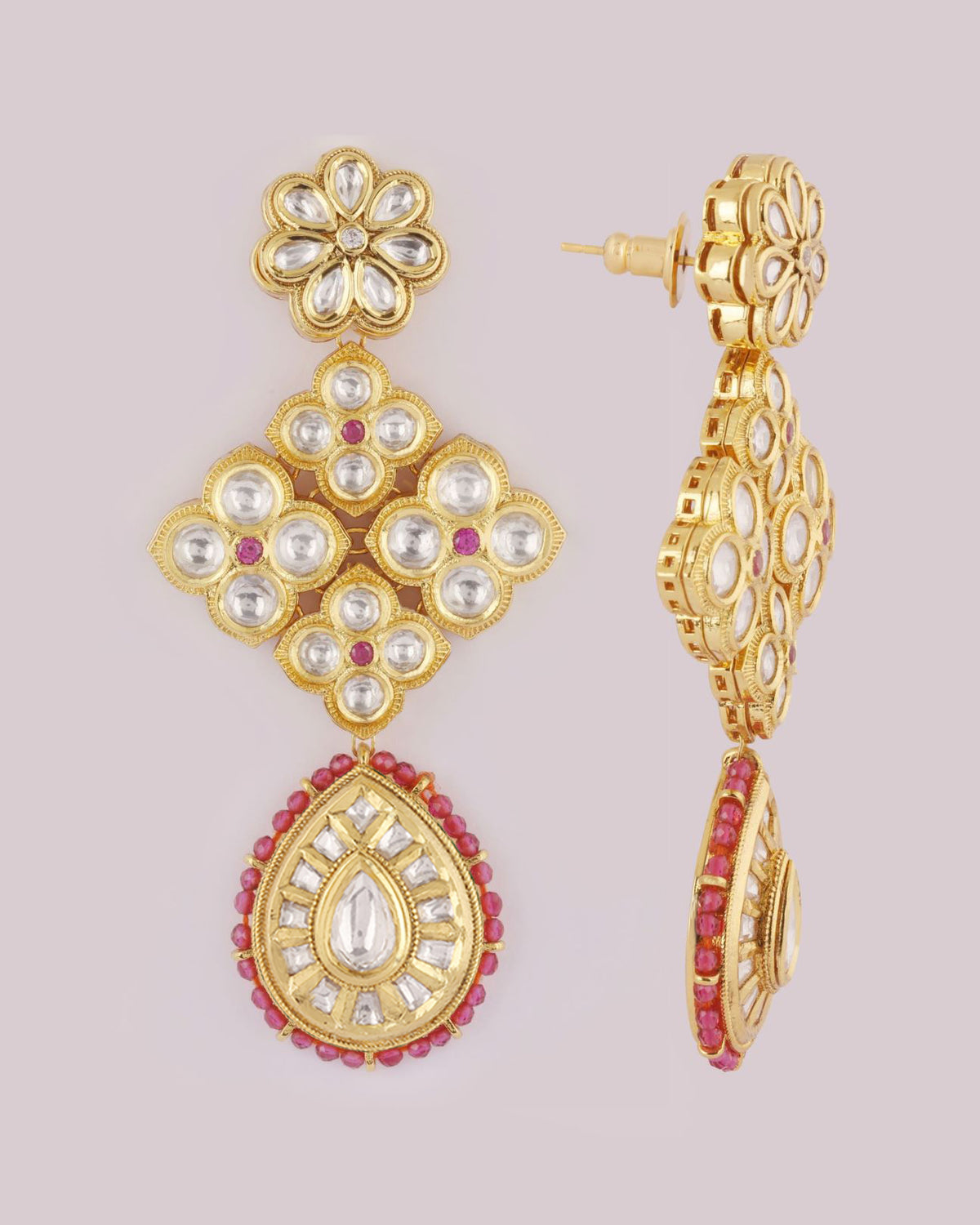 Trio Kundan Drop Earrings